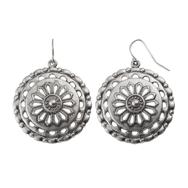 Openwork Textured Medallion Drop Earrings, Women's