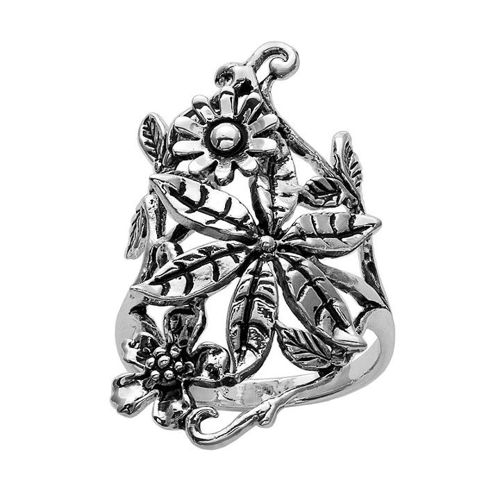 Silver Plated Flower Ring, Women's, Size: 6, Grey