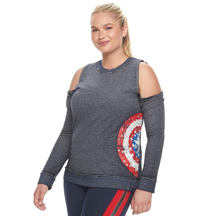 Juniors' Plus Size Marvel Hero Elite Captain America Cold-shoulder Top By Her Universe, Teens, Size: 2xl, Blue (navy)