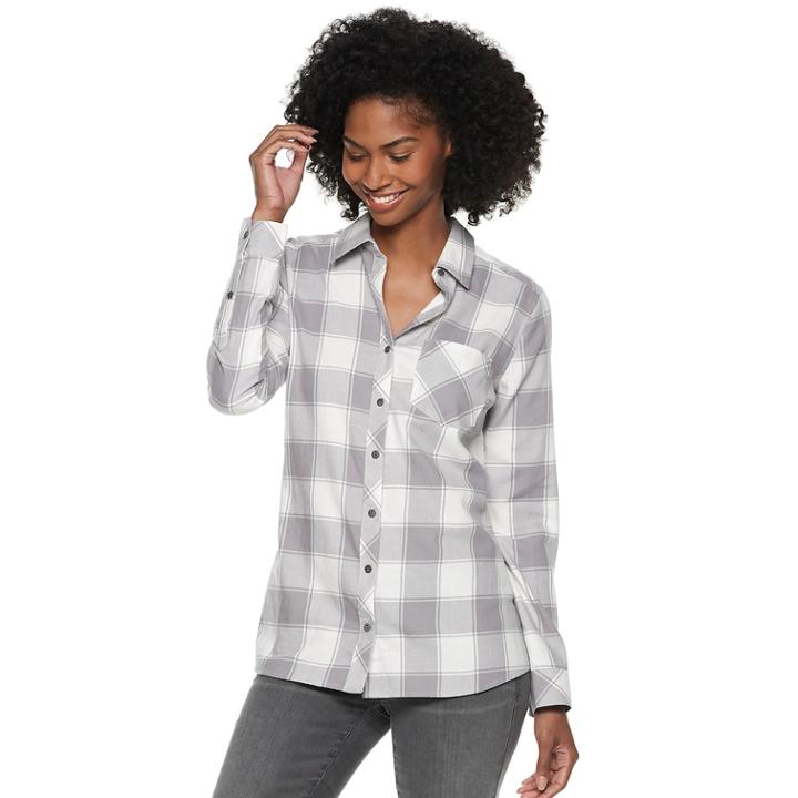 Women's Sonoma Goods For Life&trade; Essential Supersoft Flannel Shirt, Size: Xxl, Med Grey