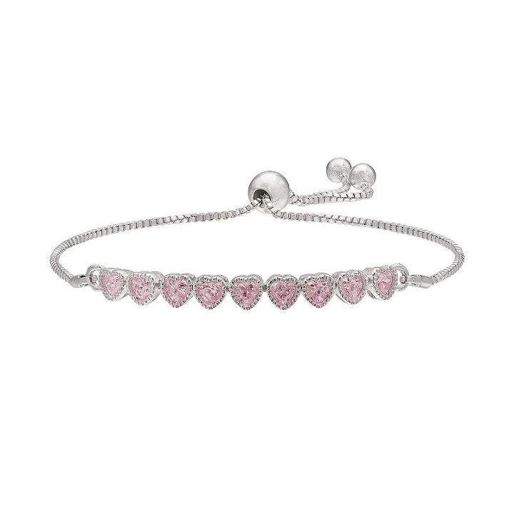 Cubic Zirconia Heart Lariat Bracelet, Women's, Pink