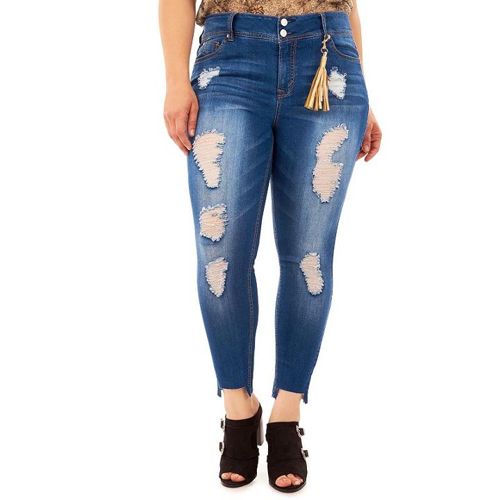 Juniors' Plus Size Wallflower Step Hem Ripped Skinny Jeans, Teens, Size: 24, Orange Oth