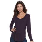 Juniors' So&reg; Long Sleeve V-neck Tee, Teens, Size: Small, Drk Purple