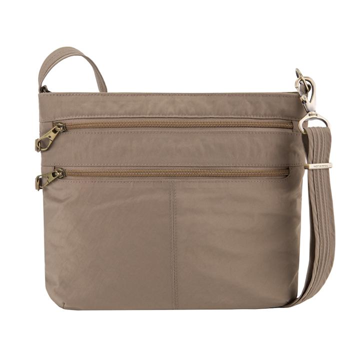 Travelon Anti-theft Signature Double Zip Crossbody Bag, Women's, Beig/green (beig/khaki)