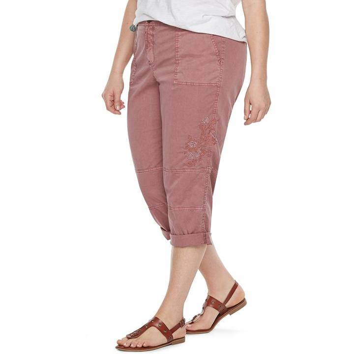 Plus Size Sonoma Goods For Life&trade; Embroidered Panel Capris, Women's, Size: 22 W, Med Pink
