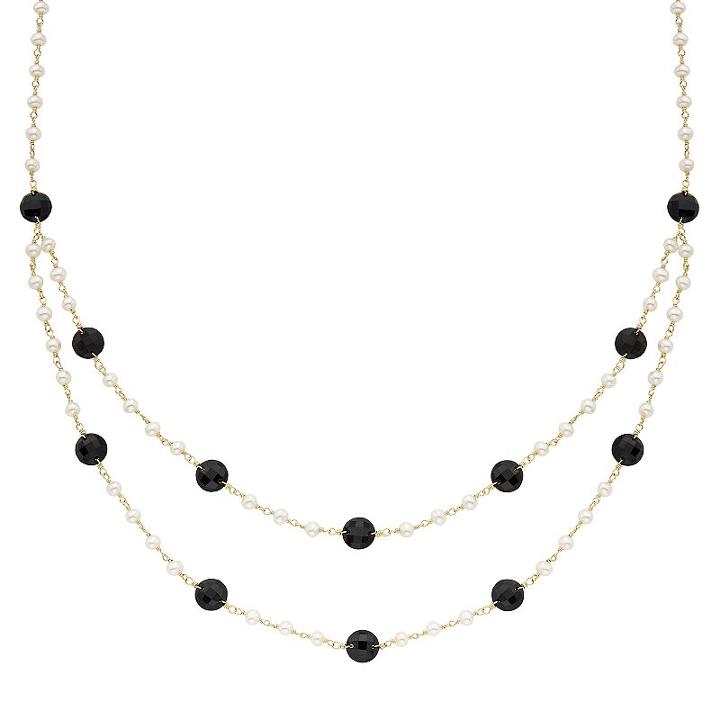 Onyx & Freshwater Cultured Pearl 14k Gold Swag Necklace, Women's, Size: 17.5, Black