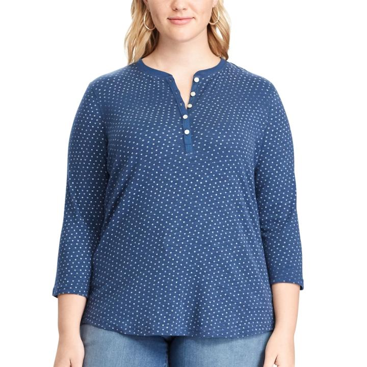 Plus Size Chaps 3/4-sleeve Henley, Women's, Size: 3xl, Blue