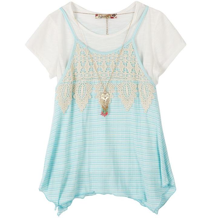 Girls 7-16 Speechless Lace T-shirt Top & Necklace Set, Girl's, Size: Small, Light Blue
