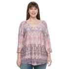 Plus Size World Unity Lace-trim Printed Top, Women's, Size: 0x, Pink Other