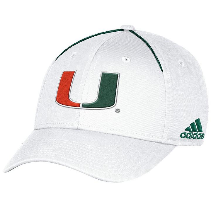 Adult Adidas Miami Hurricanes Coach Flex-fit Cap, Men's, Size: L/xl, White