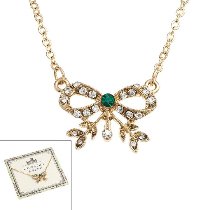 Downton Abbey Gold Tone Simulated Crystal Bow Collar Necklace, Women's, Size: 16, Green