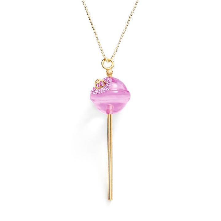 Amore By Simone I. Smith A Sweet Touch Of Hope 18k Gold Over Silver Crystal Lollipop Pendant, Women's, Size: 26, Pink