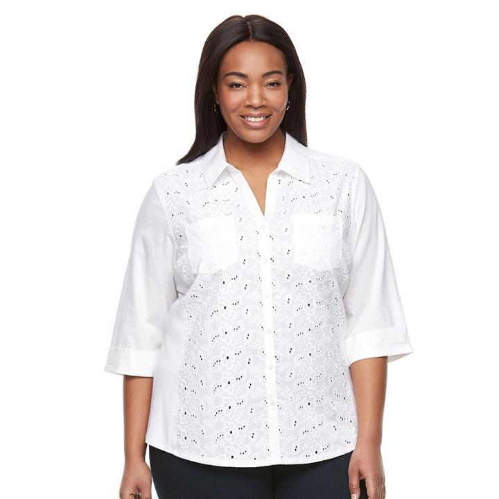 Plus Size Croft & Barrow&reg; Lace Knit-to-fit Shirt, Women's, Size: 2xl, White Oth