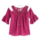 Girls 7-16 Knitworks Cold Shoulder Bell Sleeve Top With Necklace, Size: Medium, Dark Red