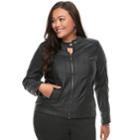 Plus Size Apt. 9&reg; Faux-leather Moto Jacket, Women's, Size: 4xl, Black