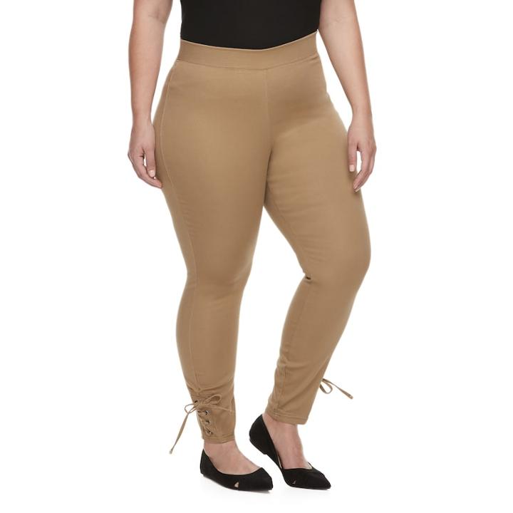 Plus Size Utopia By Hue Side-laced Twill Skimmer Leggings, Women's, Size: 2xl, Lt Brown