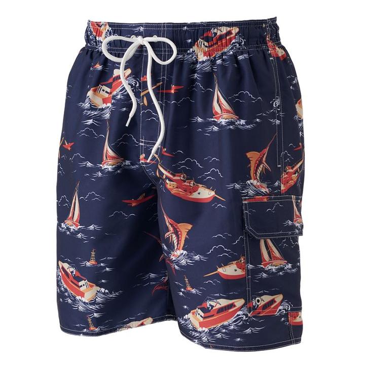 Men's Croft & Barrow&reg; Tropical Microfiber Swim Trunks, Size: Large, Med Blue