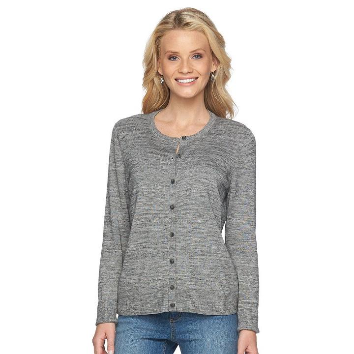 Women's Croft & Barrow&reg; Solid Button-front Cardigan, Size: Large, Med Grey
