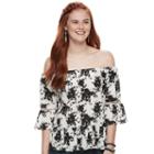 Juniors' Liberty Love Floral Off-the-shoulder Bell Sleeve Top, Teens, Size: Xl, White Oth