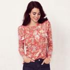 Women's Lc Lauren Conrad Print Ruffle Top, Size: Xl, Red