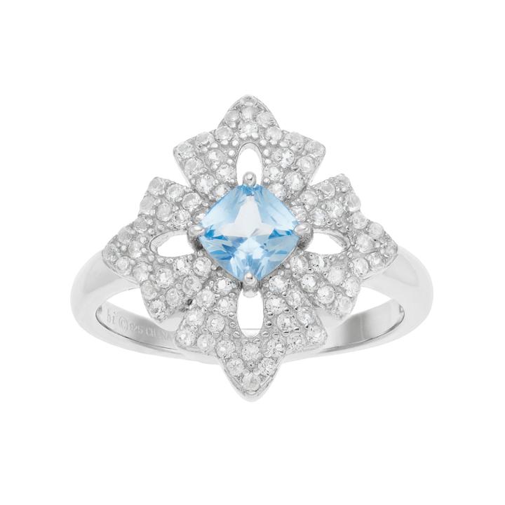 Sterling Silver Lab-created Aquamarine & White Topaz Flower Ring, Women's, Size: 6, Blue
