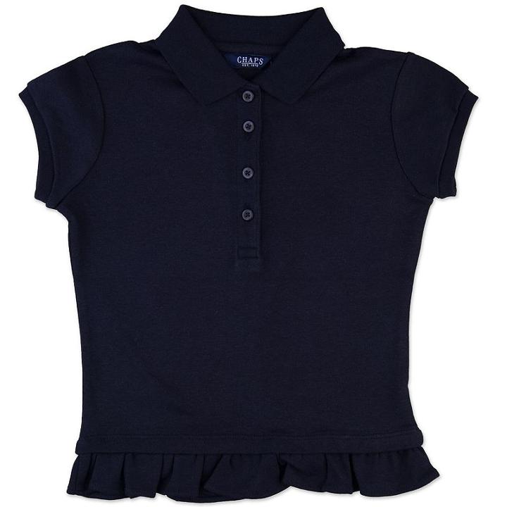 Girls 4-6x Chaps Ruffled Hem School Uniform Polo, Girl's, Size: Medium, Blue (navy)