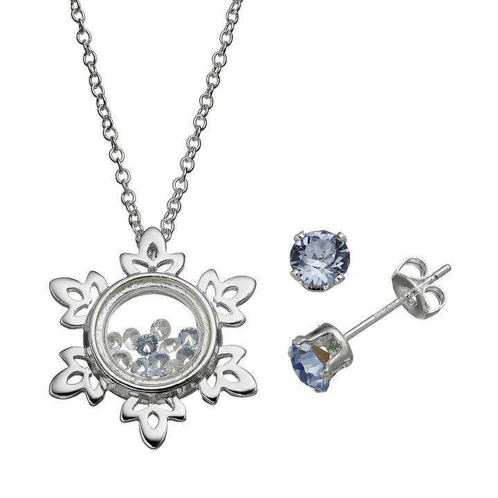 Disney's Frozen Snowflake Floating Charm Pendant & Crystal Stud Earring Set, Women's, White