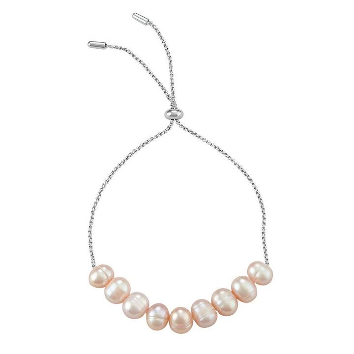 Lily & Lace Silver Tone Dyed Freshwater Cultured Pearl Bolo Bracelet, Women's, Size: 9, White