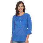 Women's Croft & Barrow&reg; Printed Roll-tab Henley Shirt, Size: Medium, Blue (navy)