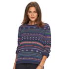 Petite Chaps Fairisle Crewneck Sweater, Women's, Size: L Petite, Blue