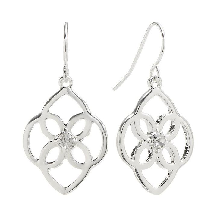 Chaps Silver Tone Simulated Crystal Filigree Drop Earrings, Women's