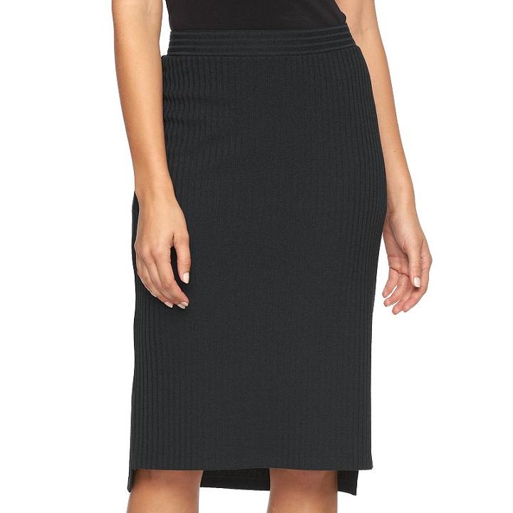 Women's Apt. 9&reg; Ribbed Midi Skirt, Size: Xl, Black
