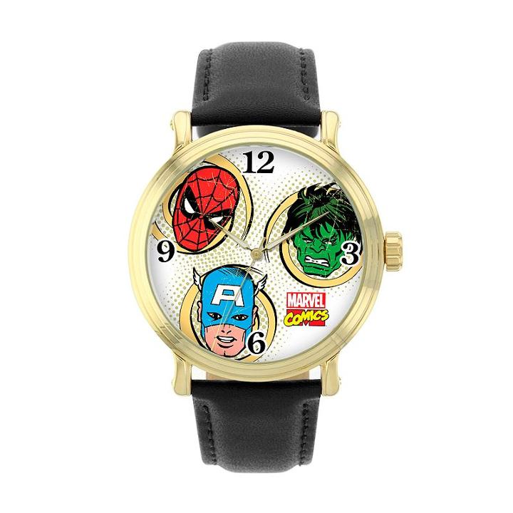 Marvel Spider-man, The Incredible Hulk & Captain America Leather Watch, Men's, Black