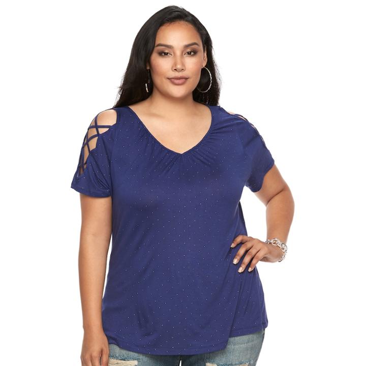 Plus Size Jennifer Lopez Lace-up Cold-shoulder Tee, Women's, Size: 1xl, Purple