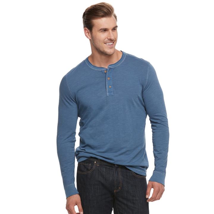 Big & Tall Sonoma Goods For Life&trade; Classic-fit Garment-dyed Henley, Men's, Size: Xl Tall, Med Blue