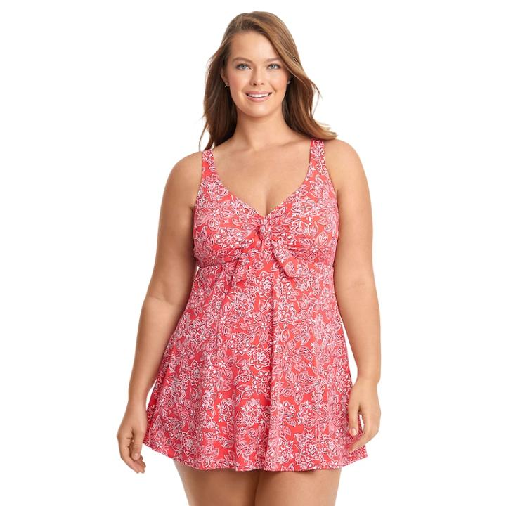Plus Size Upstream Thigh Minimizer Bow-front Swimdress, Women's, Size: 22 W, Lt Orange