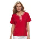 Women's Cathy Daniels Embroidered Trim Mock-layer Top, Size: Large, Red