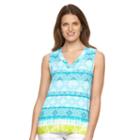 Women's Caribbean Joe Geometric Tie-dye V-neck Tank, Size: Small, Turquoise/blue (turq/aqua)