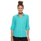 Juniors' Candie's&reg; Piped Roll-tab Blouse, Teens, Size: Xs, Med Blue