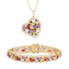 Gemstone 18k Gold Over Bronze Heart Pendant Necklace & Bracelet Set, Women's, Size: 18, Multicolor