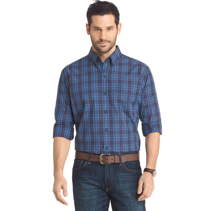 Men's Arrow Regular-fit Plaid Button-down Shirt, Size: Xl, Blue (navy)