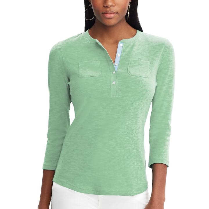 Women's Chaps 3/4-sleeve Henley, Size: Xl, Green