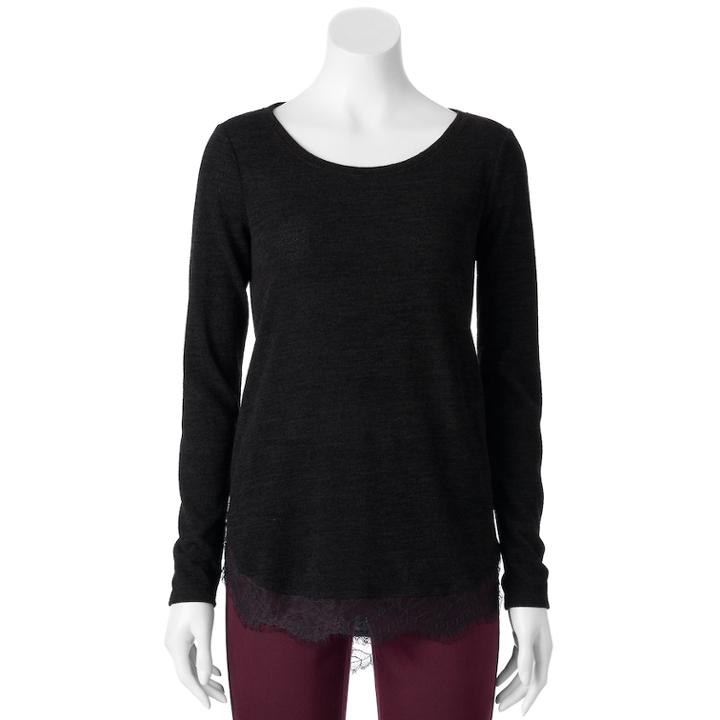 Women's Lc Lauren Conrad Lace Trim Top, Size: Xl, Black