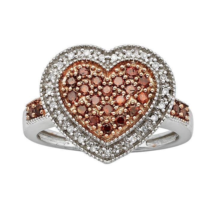 Sterling Silver 1/2-ct. T.w. Red And White Diamond Heart Ring, Women's, Size: 6