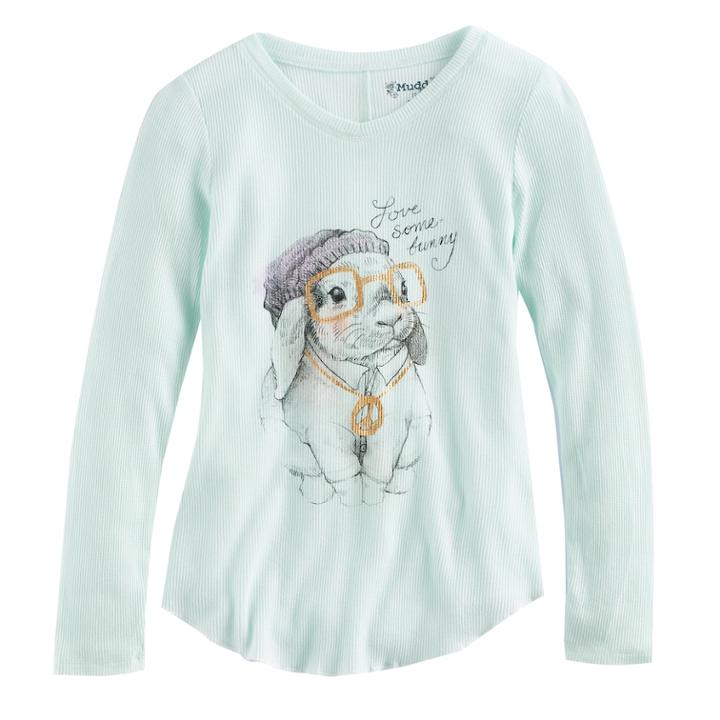 Girls 7-16 & Plus Size Mudd&reg; V-neck Thermal Graphic Tee, Size: 7-8, Green