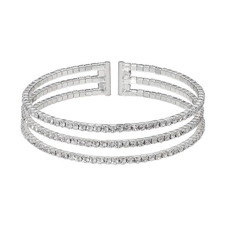 Simulated Crystal Multi Row Cuff Bracelet, Women's, Silver