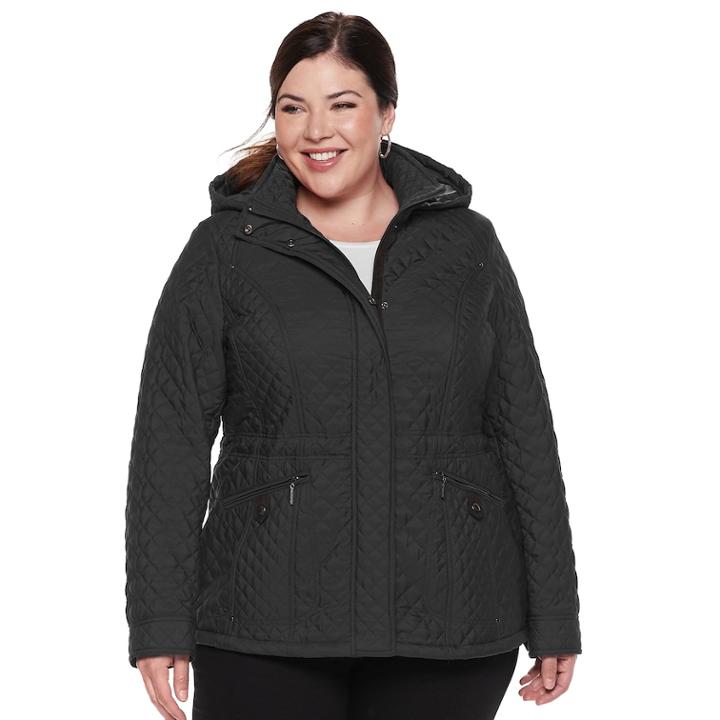 Plus Size Weathercast Hooded Quilted Anorak Jacket, Women's, Size: 1xl, Black