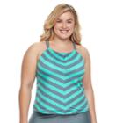 Plus Size N Striped Tankini Top, Women's, Size: 3xl, Turquoise/blue (turq/aqua)