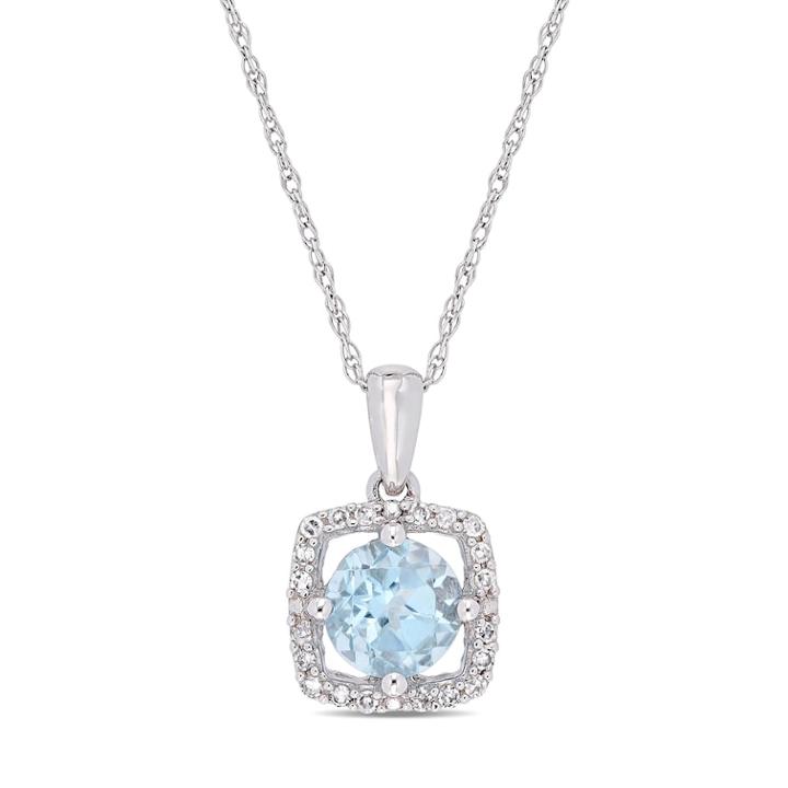 10k White Gold Sky Blue Topaz 1/10 Carat T.w. Diamond Frame Pendant Necklace, Women's, Size: 17