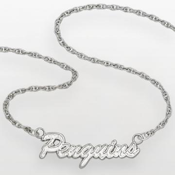 Logoart Pittsburgh Penguins Sterling Silver Script Necklace, Grey